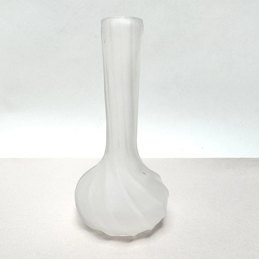 Bud Vase Spiral Frosted Molded‎ 5.75 in CA Marketing Innovations Cut Top Vintage